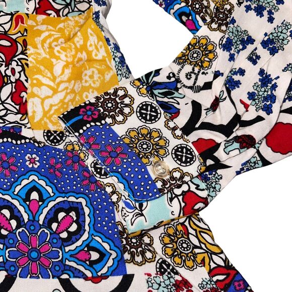 Tunic Boho Blouse Elephants Patchwork Flounce Hem - Picture 6 of 8